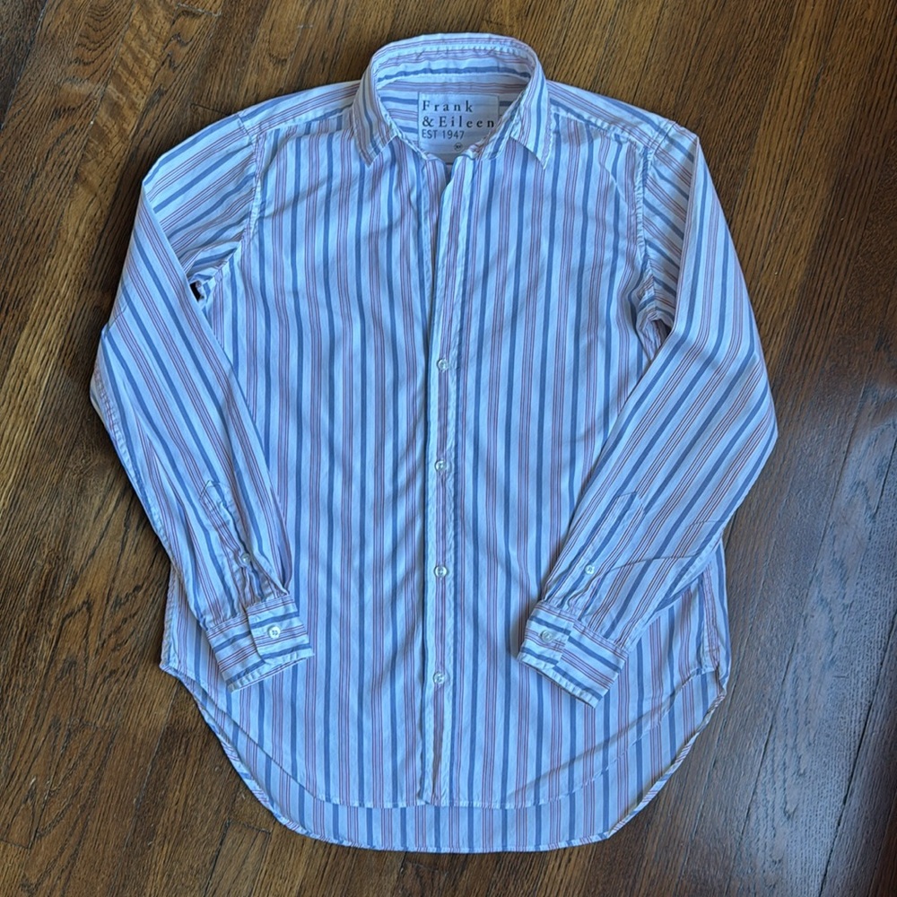 Frand and Eileen Frank shirt, navy and red thin stripe, XS